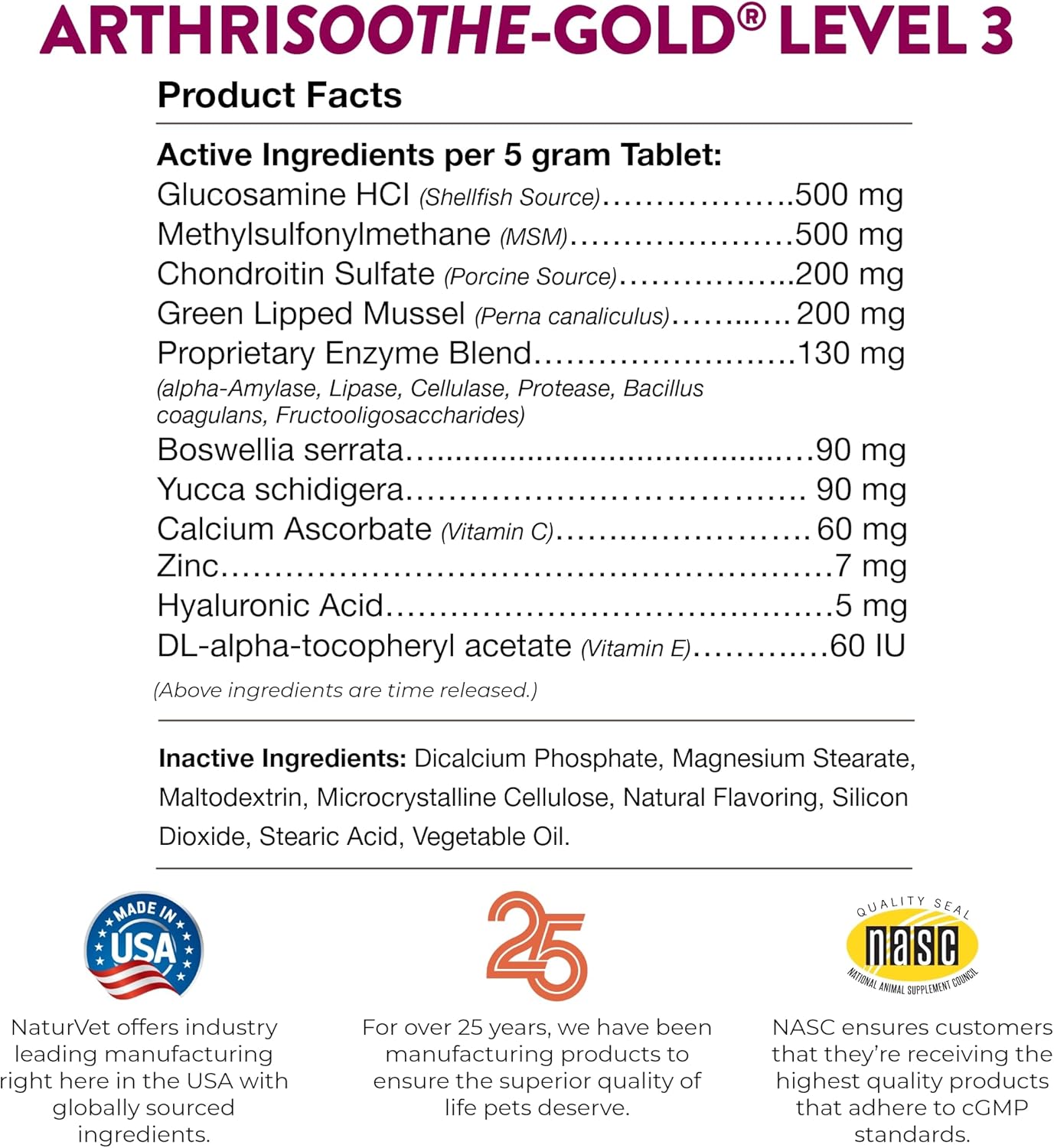 NaturVet ArthriSoothe-GOLD Level 3 Advanced Joint Care 120 Chewable Tabs