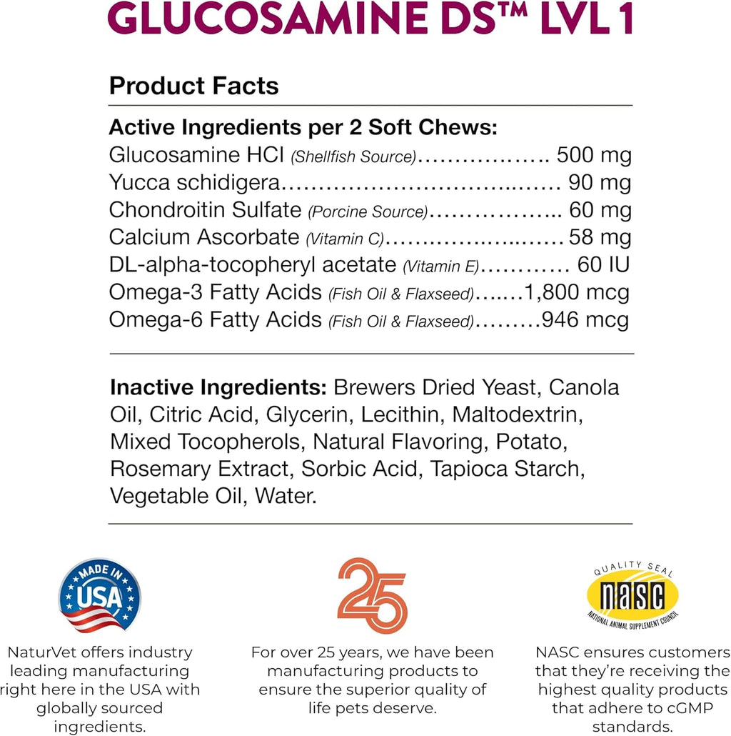 NaturVet Glucosamine DS Level 1 Soft Chews 120 Ct.