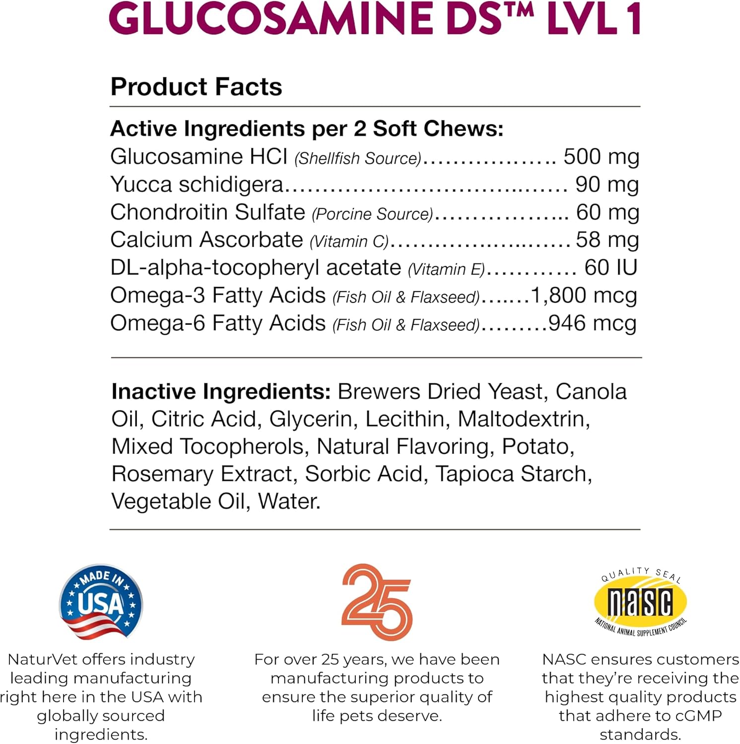 NaturVet Glucosamine DS Level 1 Soft Chews 120 Ct.