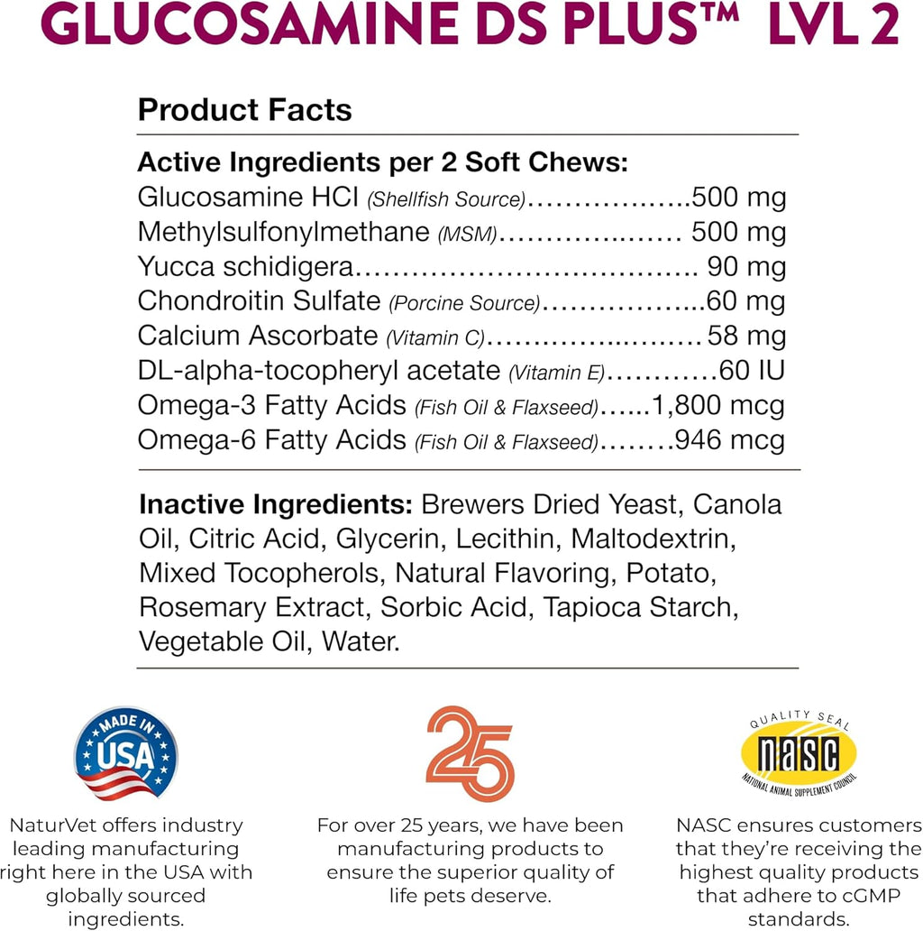 NaturVet Glucosamine DS Plus Level 2 Soft Chews 120 Ct.